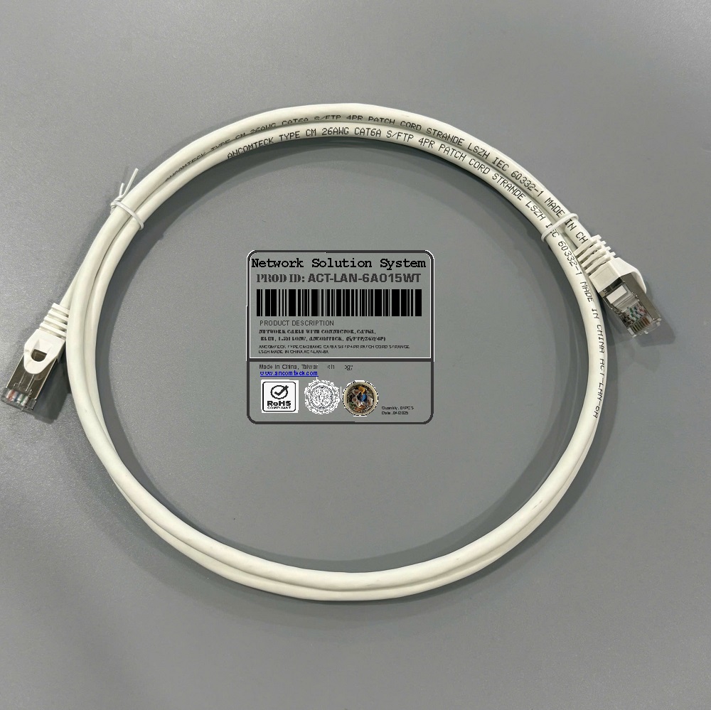 Dây nhảy Cat6A S-FTP, Shielded, LSZH, White, dài 1.5M đúc